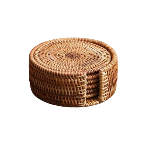 Esteira para copos / porta copos / descanso de copos de rattan - 6 peças - Minimalist House LTDA