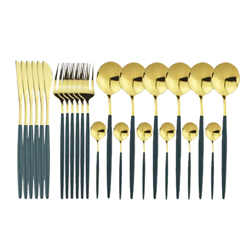 Conjunto de talheres Preto e Dourado 24 pcs - BLACK GOLD - Minimalist House LTDA