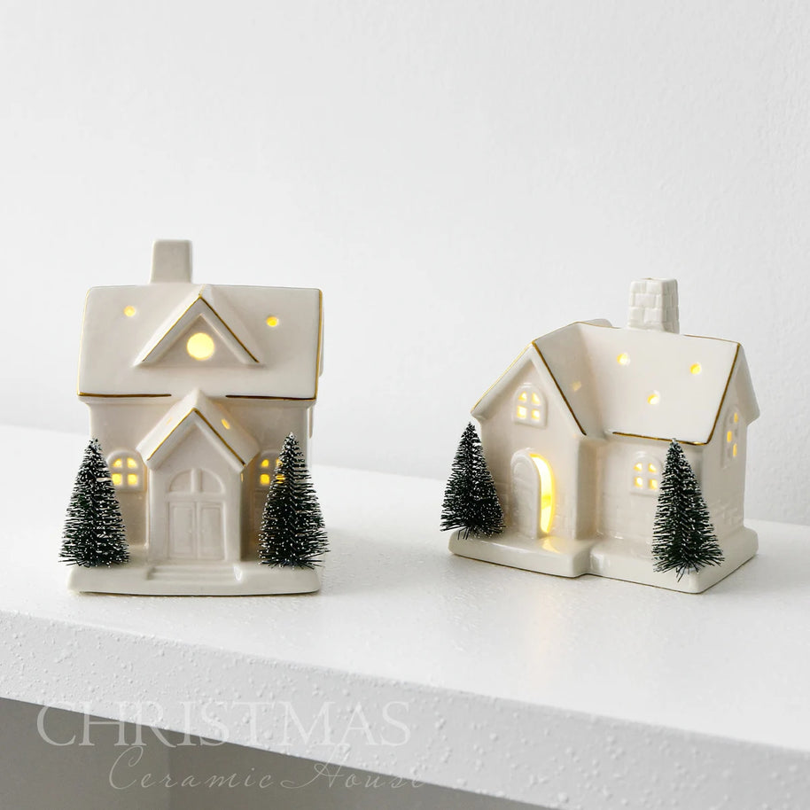 Casinhas Decorativas de Cerâmica com Luz LED - Natal