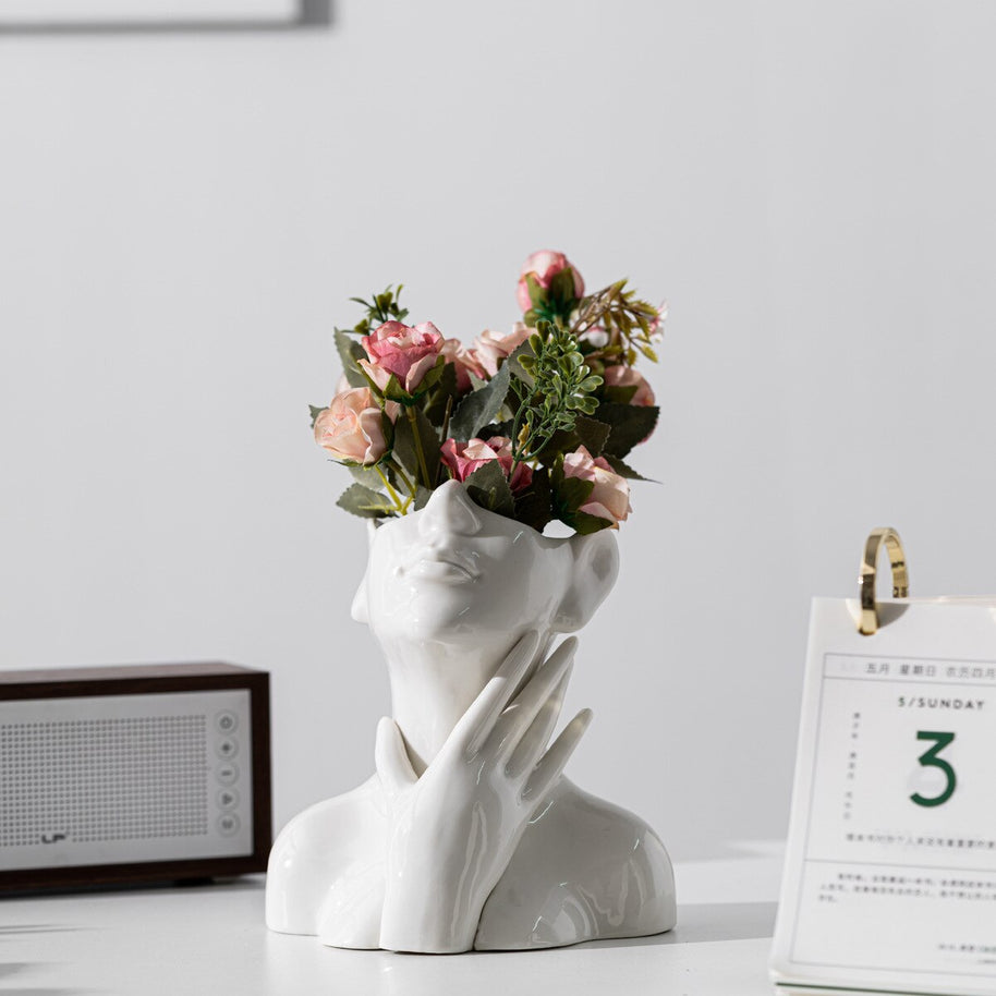 Vaso de cerâmica criativo, rosto, pescoço, mulher - Flores - Minimalist House LTDA