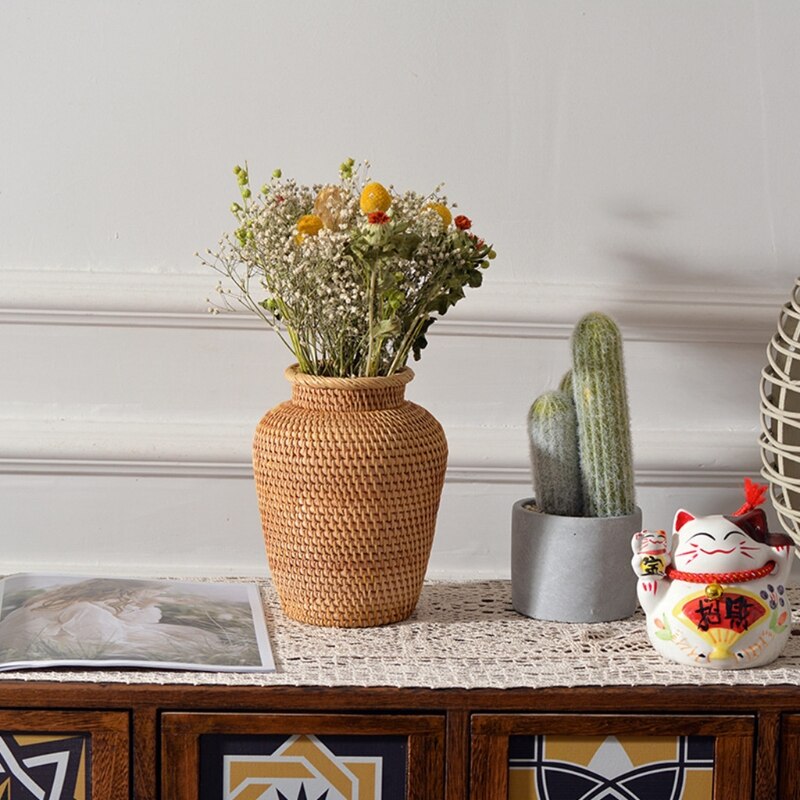 Vaso decorativo trançado em rattan - Flower - Minimalist House LTDA