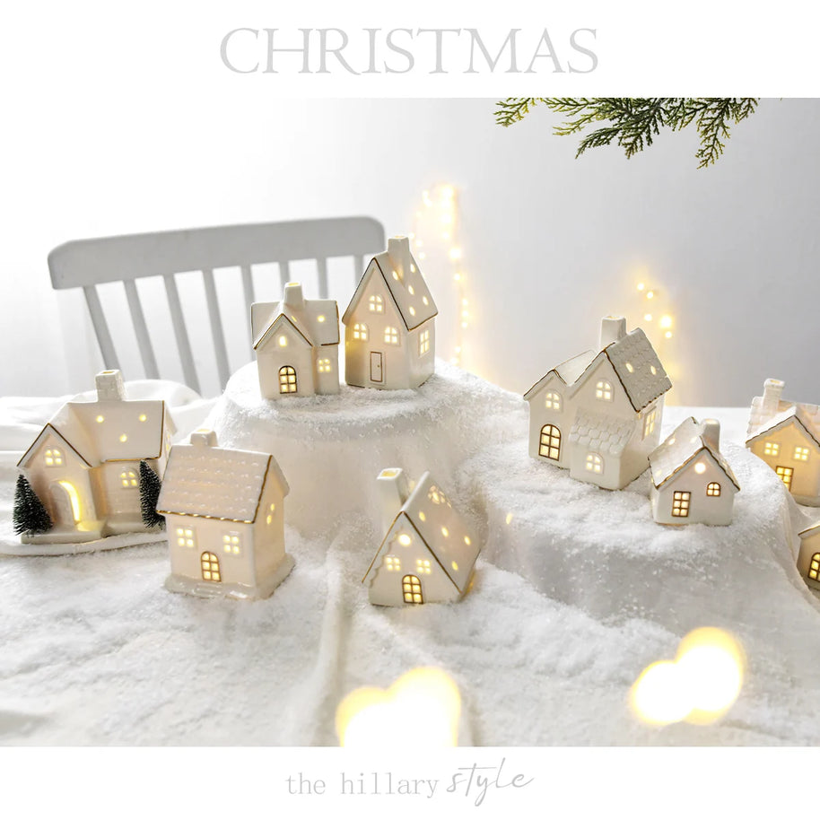 Casinhas Decorativas de Cerâmica com Luz LED - Natal
