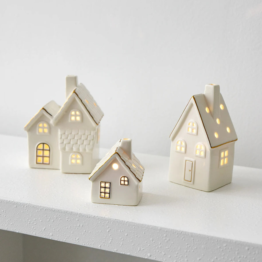 Casinhas Decorativas de Cerâmica com Luz LED - Natal