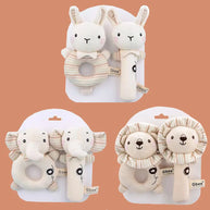 Chocalho de mão de algodão orgânico, brinquedo calmante para bebês