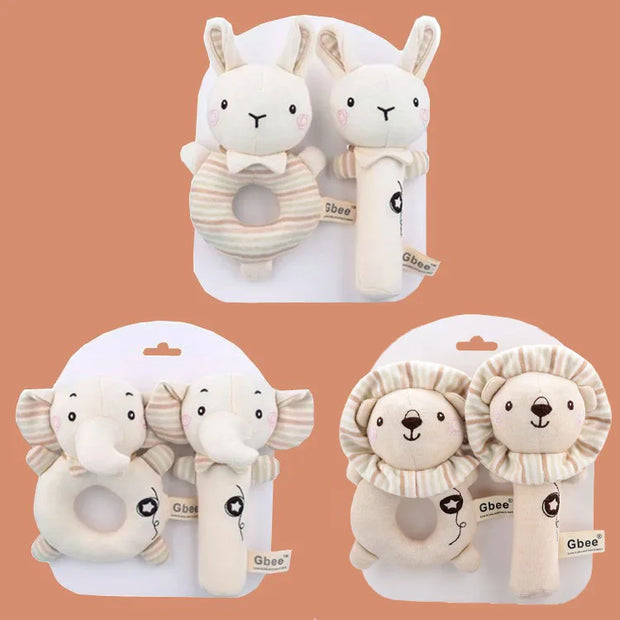 Chocalho de mão de algodão orgânico, brinquedo calmante para bebês