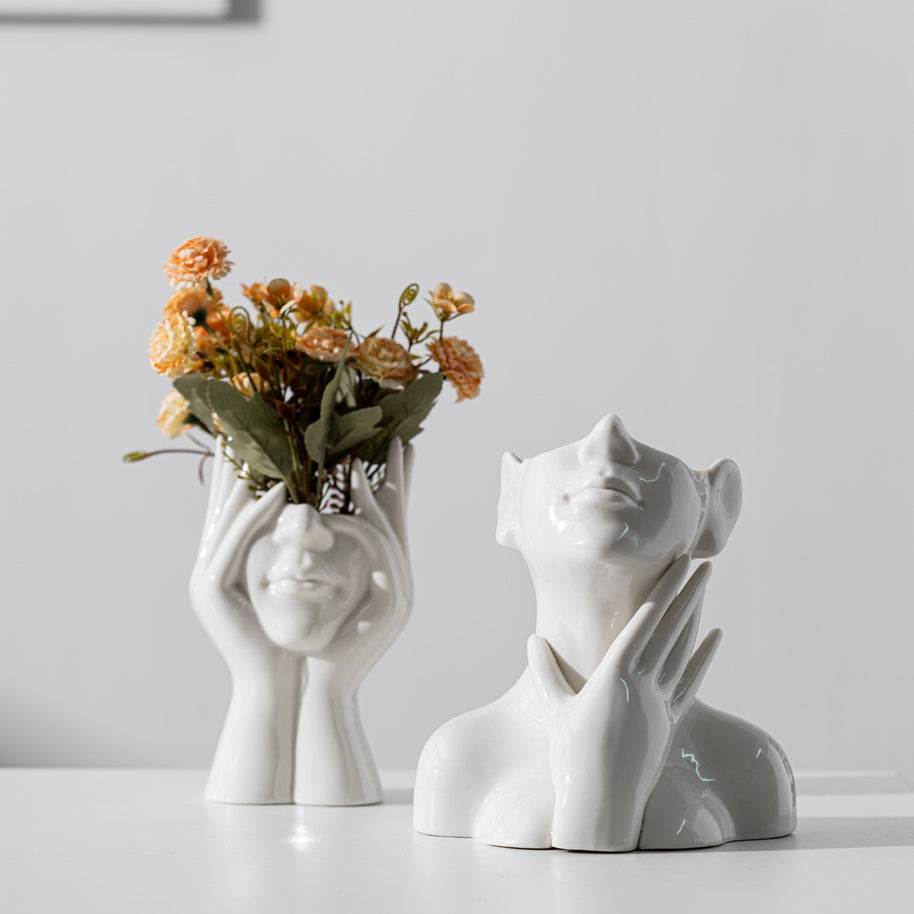 Vaso de cerâmica criativo, rosto, pescoço, mulher - Flores - Minimalist House LTDA