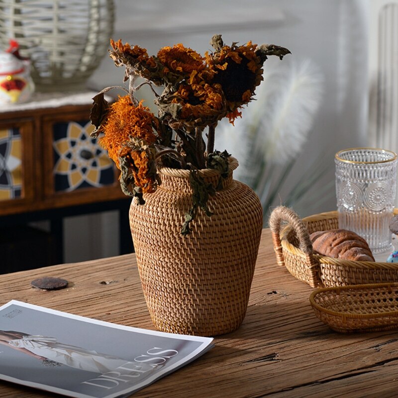 Vaso decorativo trançado em rattan - Flower - Minimalist House LTDA