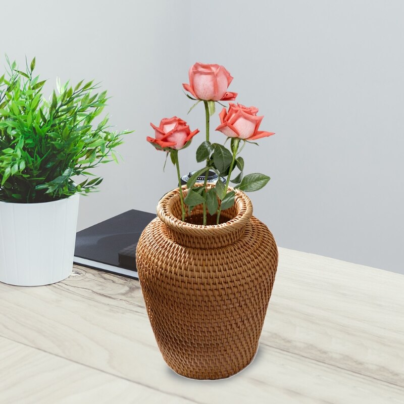 Vaso decorativo trançado em rattan - Flower - Minimalist House LTDA