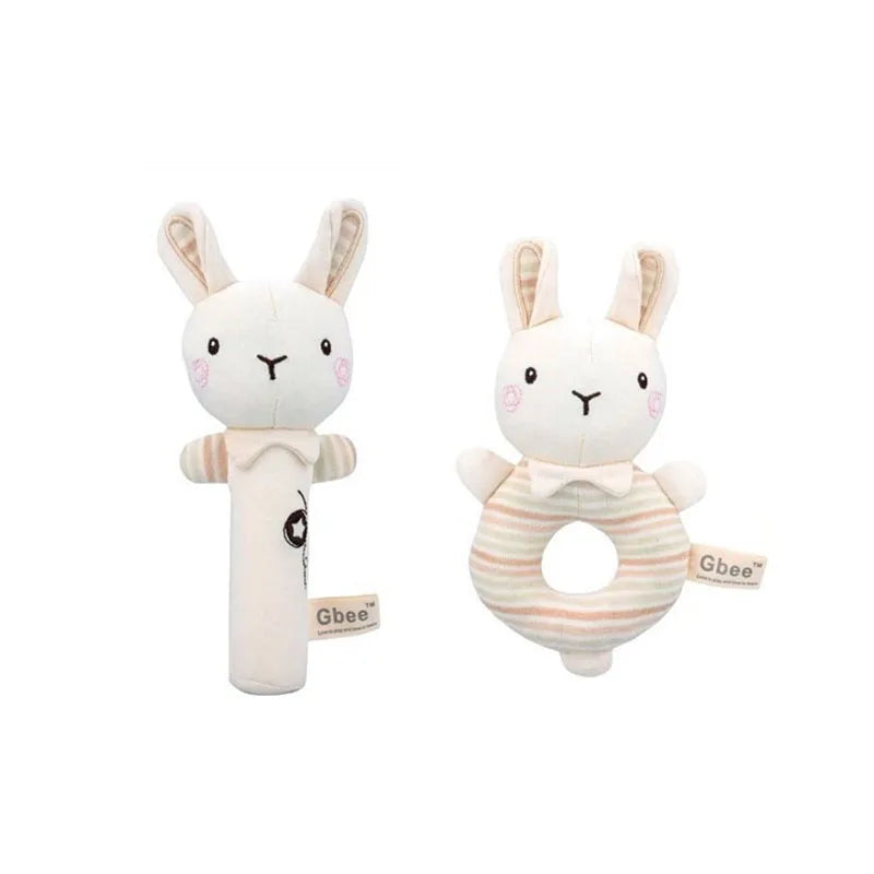 Chocalho de mão de algodão orgânico, brinquedo calmante para bebês