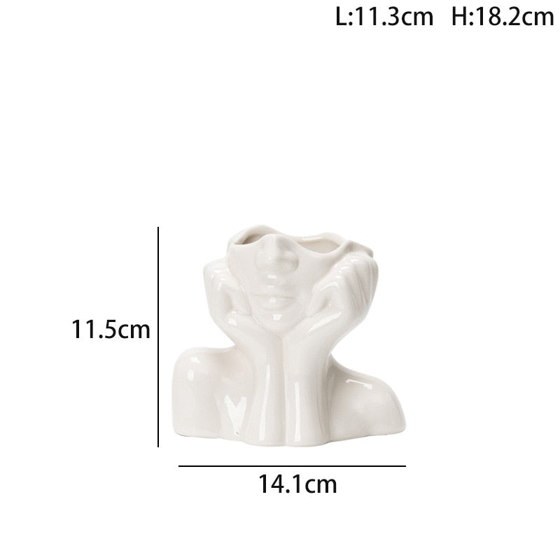 Vaso de cerâmica criativo, rosto, pescoço, mulher - Flores - Minimalist House LTDA