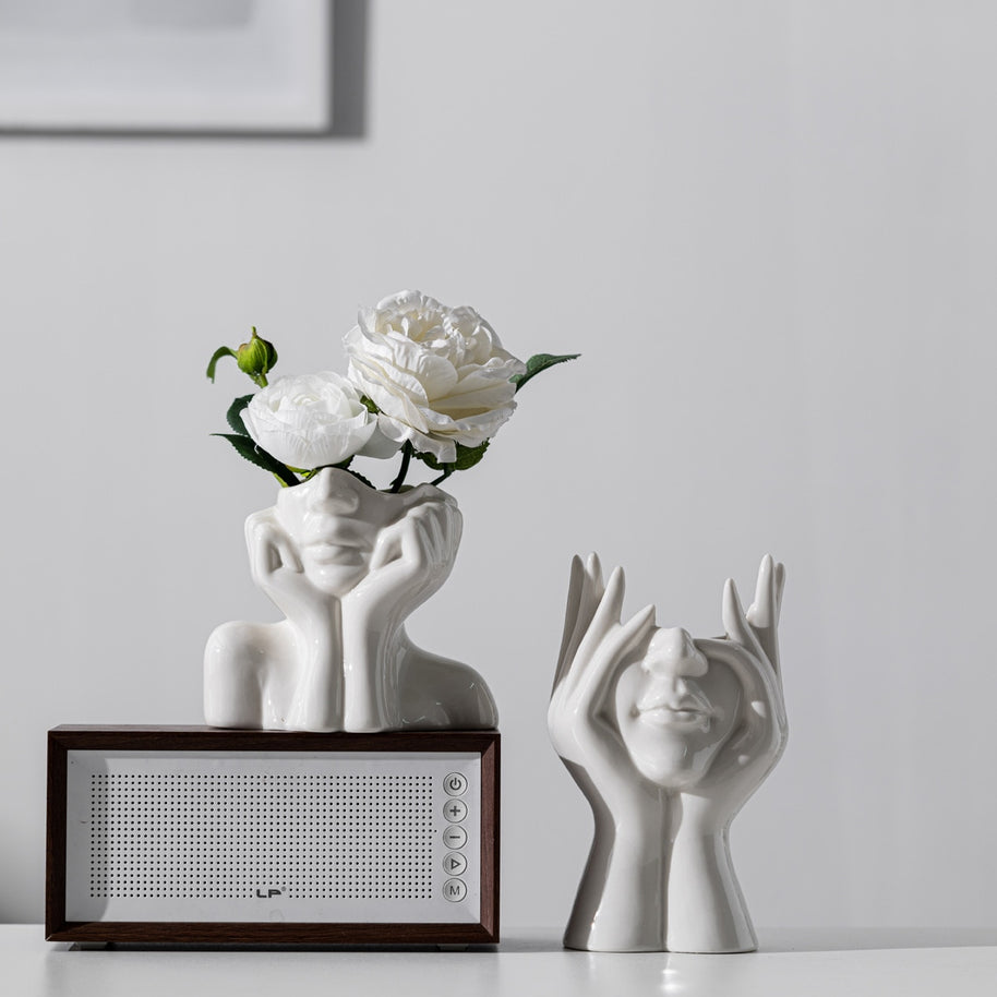 Vaso de cerâmica criativo, rosto, pescoço, mulher - Flores - Minimalist House LTDA