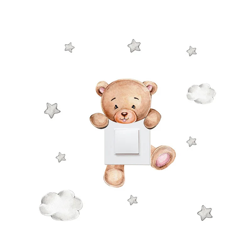 Adesivo de Parede Infantil Ursinho, Girafa, Elefante e Estrelas