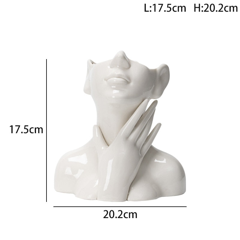 Vaso de cerâmica criativo, rosto, pescoço, mulher - Flores - Minimalist House LTDA