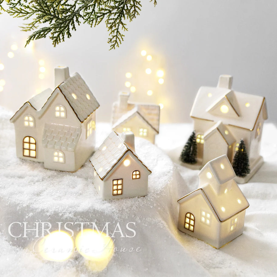 Casinhas Decorativas de Cerâmica com Luz LED - Natal