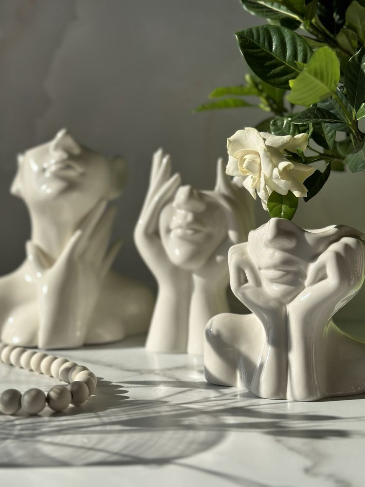 Vaso de cerâmica criativo, rosto, pescoço, mulher - Flores - Minimalist House LTDA
