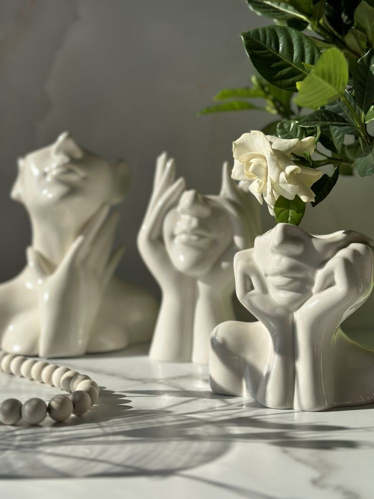 Vaso de cerâmica criativo, rosto, pescoço, mulher - Flores