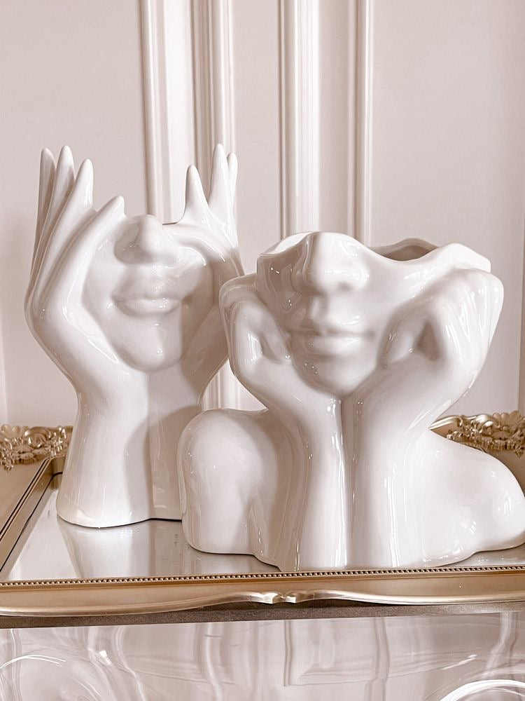 Vaso de cerâmica criativo, rosto, pescoço, mulher - Flores - Minimalist House LTDA