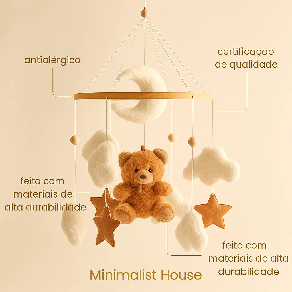 Móbile Berço Baby - Ursinho ou Coelhinho em Algodão e Madeira