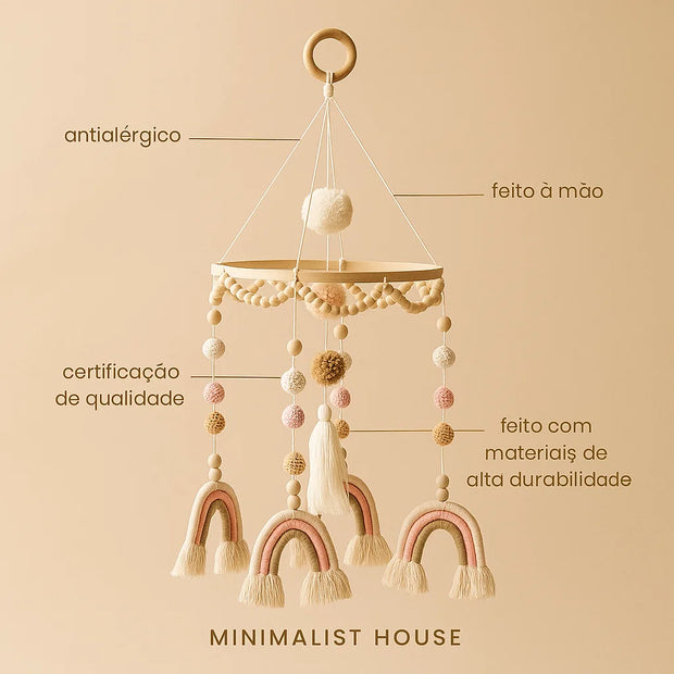 Móbile Berço Rainbow Dreams - Arco-íris em Algodão e Madeira