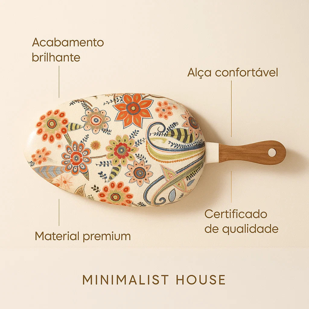 Placas de Cerâmica para Jantar nordic com alça de madeira - ESTAMPA
