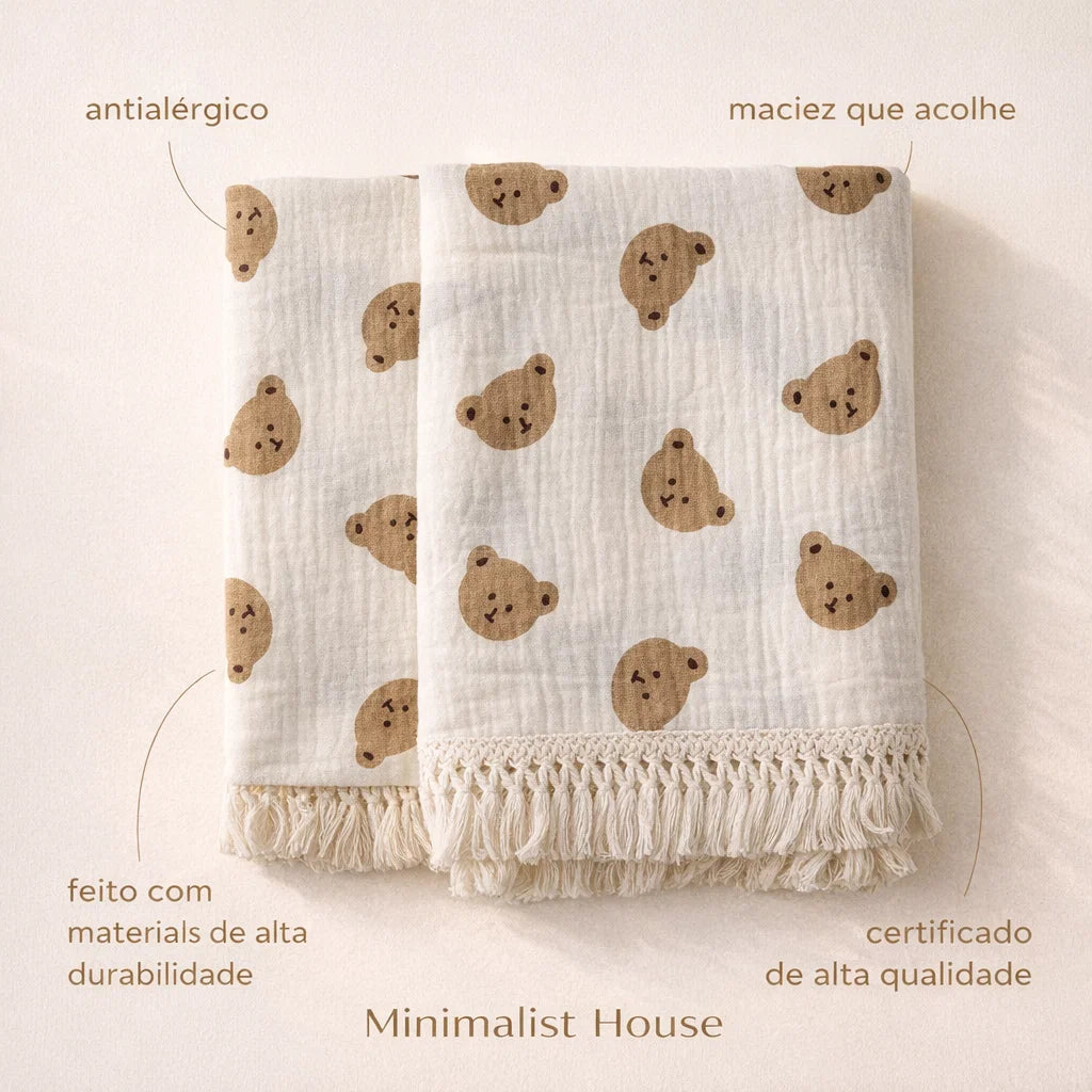 Cobertor de musselina para bebê recém-nascido - Urso