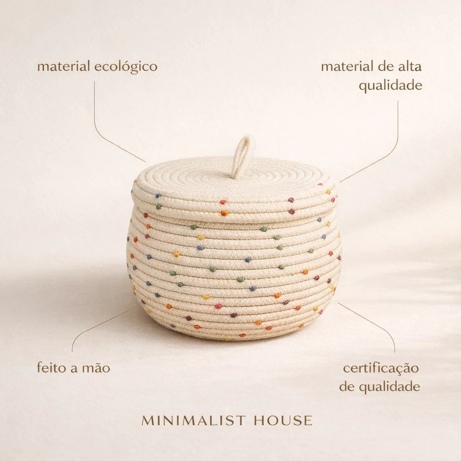 Cesto organizador com tampa - Bolinhas