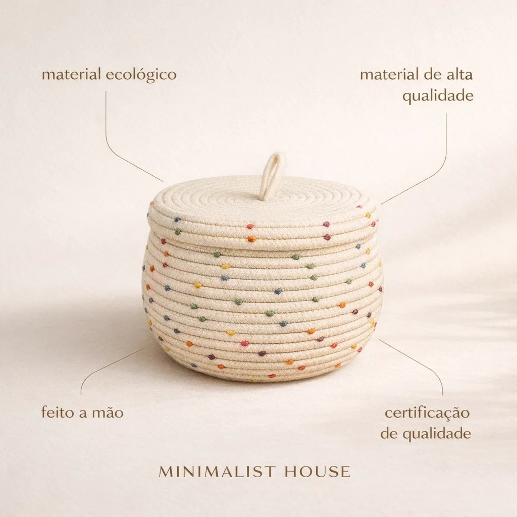 Cesto organizador com tampa - Bolinhas