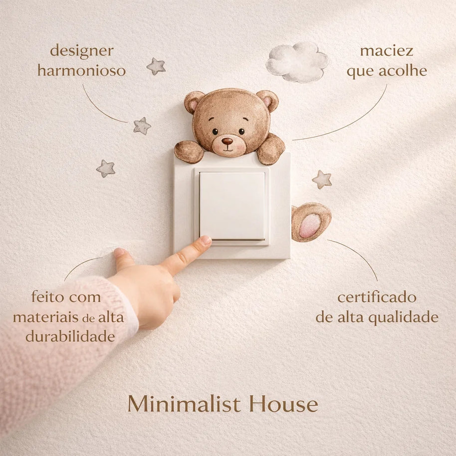 Adesivo de Parede Infantil Ursinho, Girafa, Elefante e Estrelas