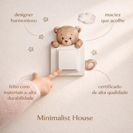 Adesivo de Parede Infantil Ursinho, Girafa, Elefante e Estrelas