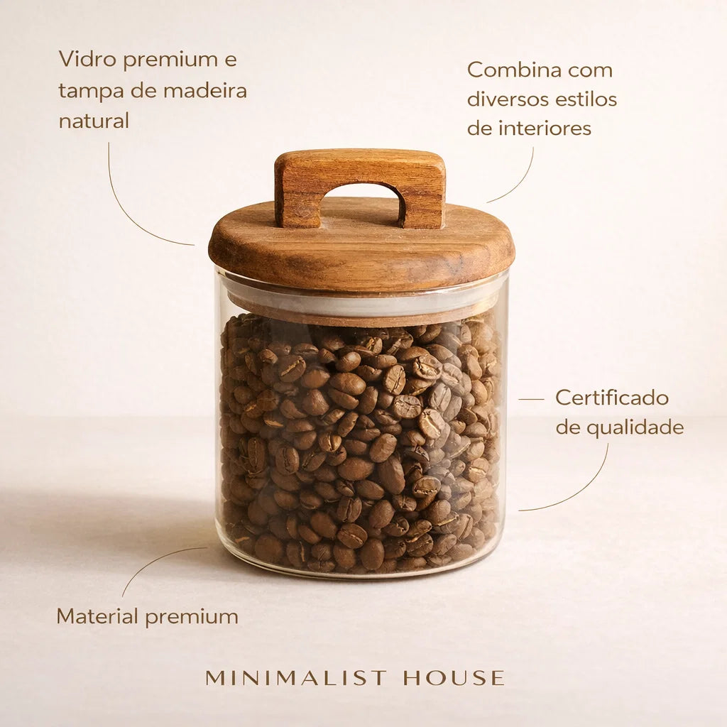 Pote de Armazenamento - Vidro e Madeira 650/1100/1800ml