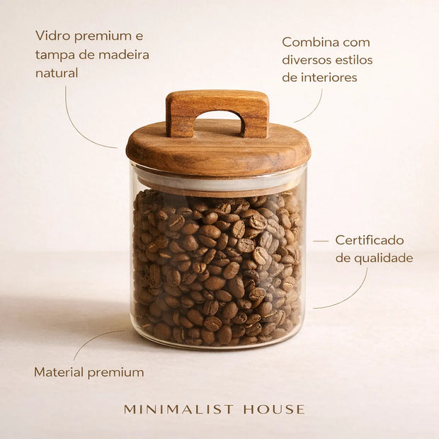 Pote de Armazenamento - Vidro e Madeira 650/1100/1800ml