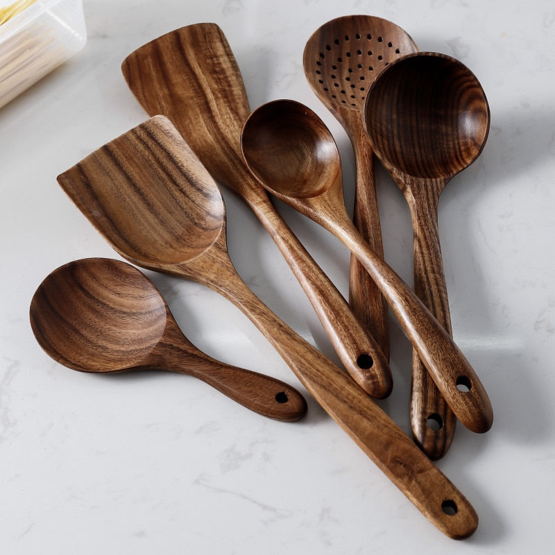 Conjunto de utensílios de cozinha Tailandês (madeira natural) - Minimalist House LTDA