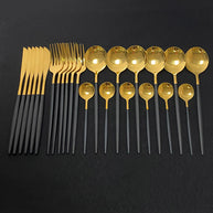Conjunto de talheres Preto e Dourado 24 pcs - BLACK GOLD - Minimalist House LTDA