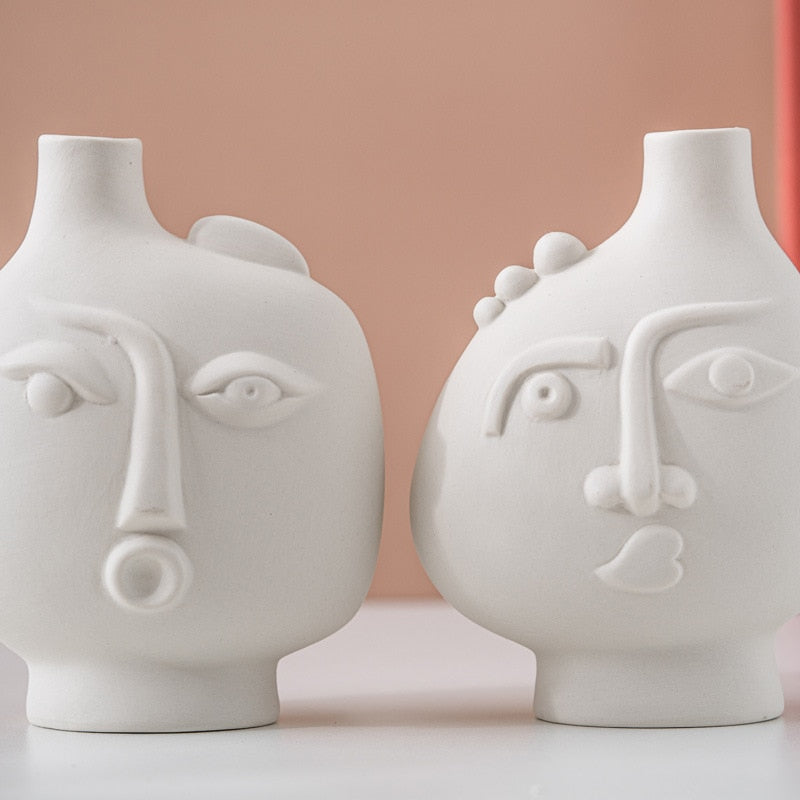 Vaso de cerâmica decoração de arte abstrata - Faces
