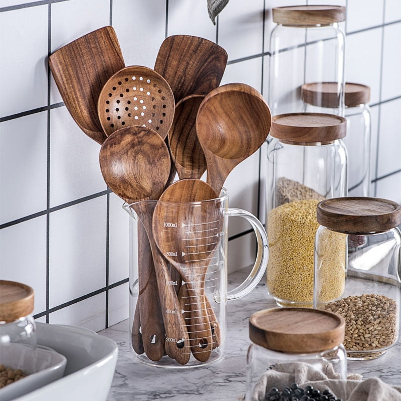 Conjunto de utensílios de cozinha Tailandês (madeira natural) - Minimalist House LTDA