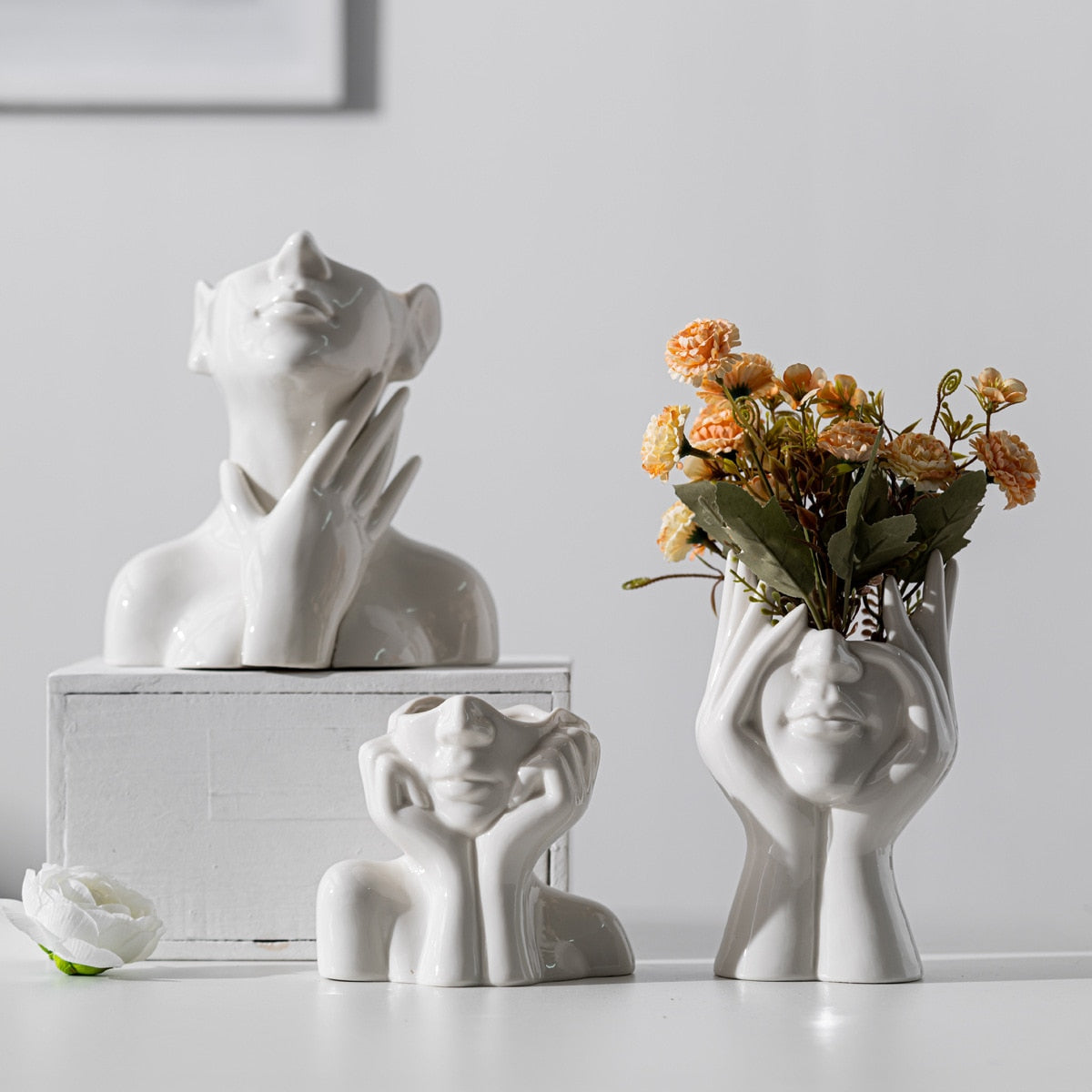 Vaso de cerâmica criativo, rosto, pescoço, mulher - Flores - Minimalist House LTDA