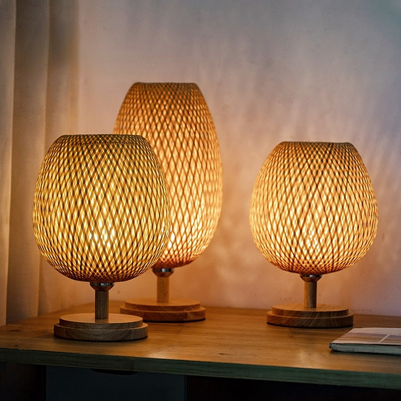 Bamboo Lamp - Abajur Tecelagem De Bambu Lâmpada Criativa