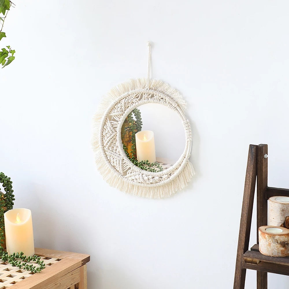 Boho Macramê espelho decorativo - Lua - Minimalist House LTDA